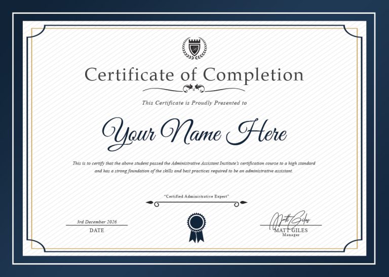 Administrative Assistant Certificate Mockup